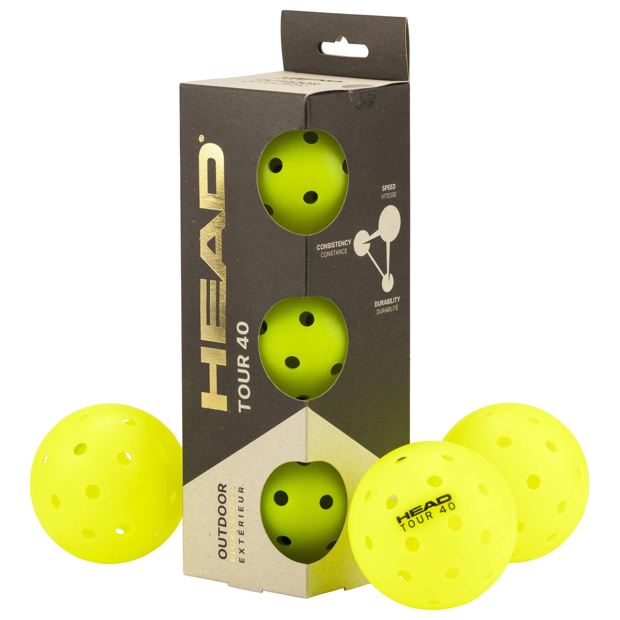 Head 3 Ball Tour 40 Outdoor Pickleball Balls