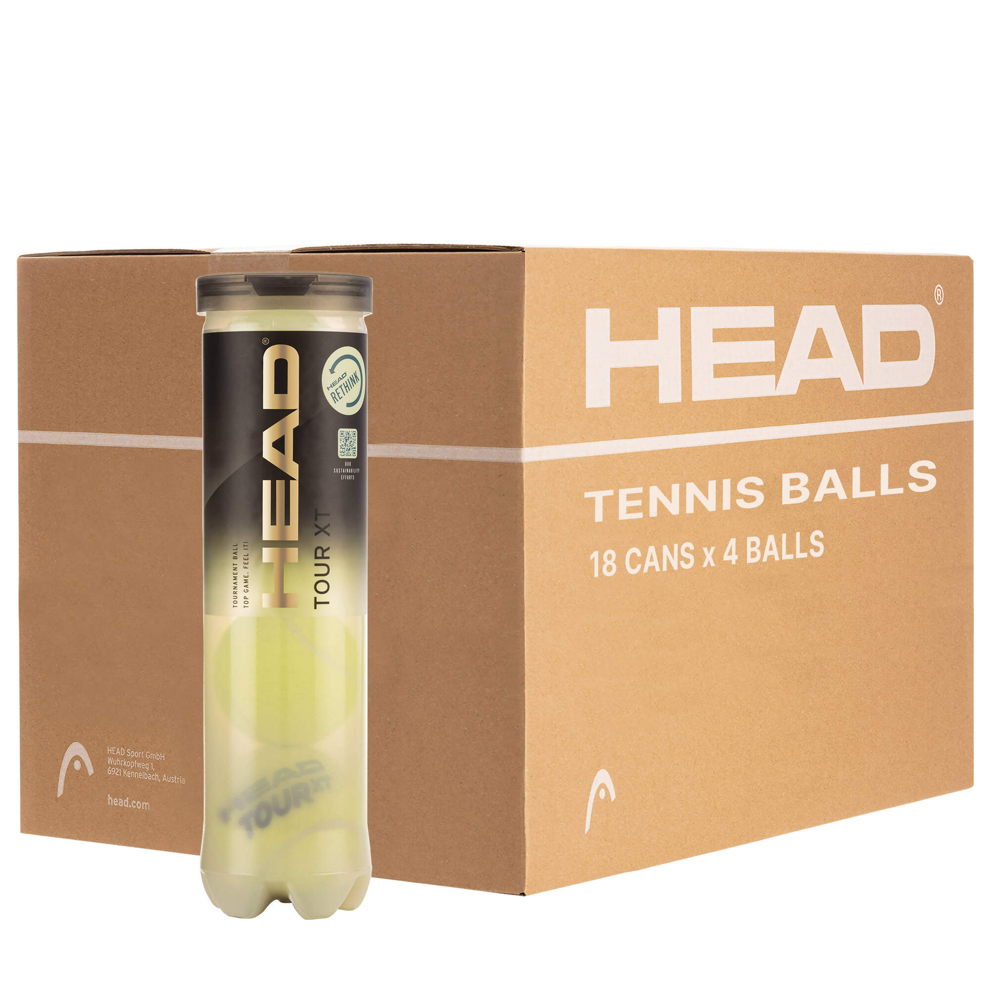 Head TOUR XT Extra Duty 4 Ball 18 Can Box Tennis Balls