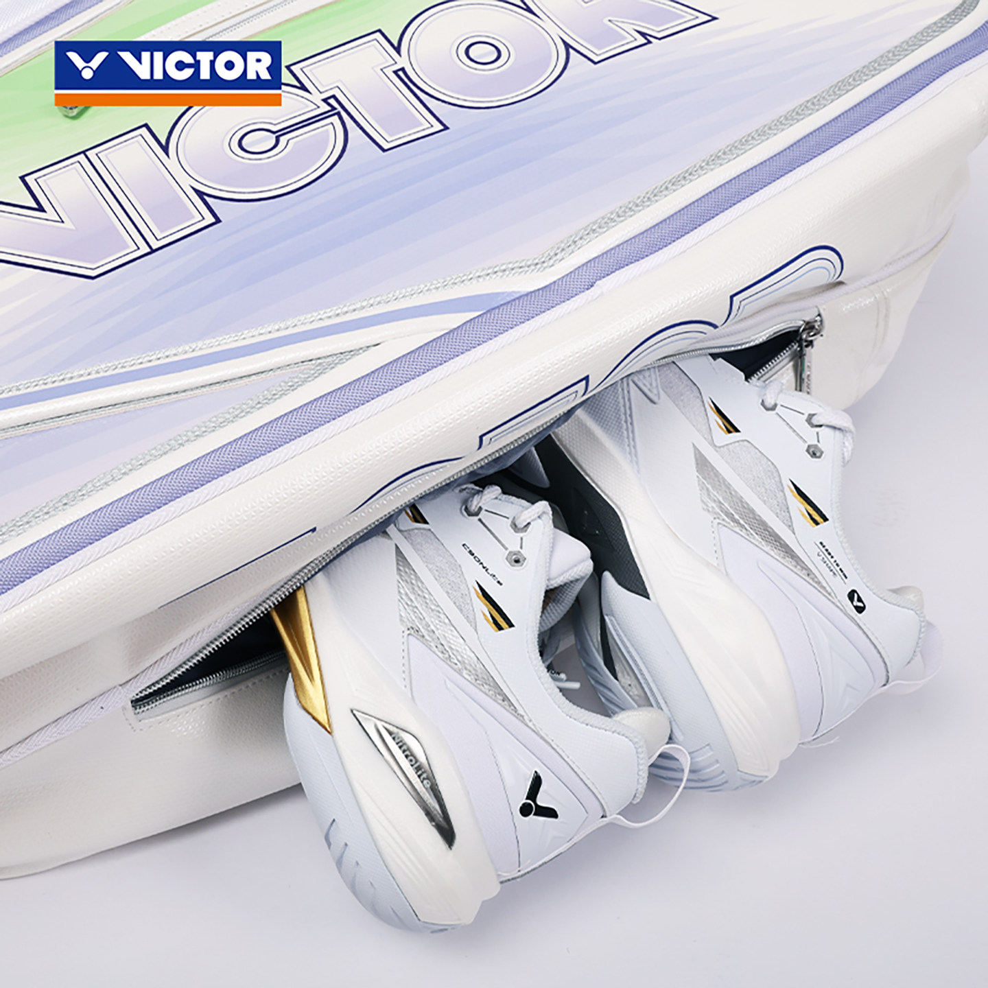 Victor Badminton Racquet Bag (6pcs) BR9216 AJ (White/ Purple)
